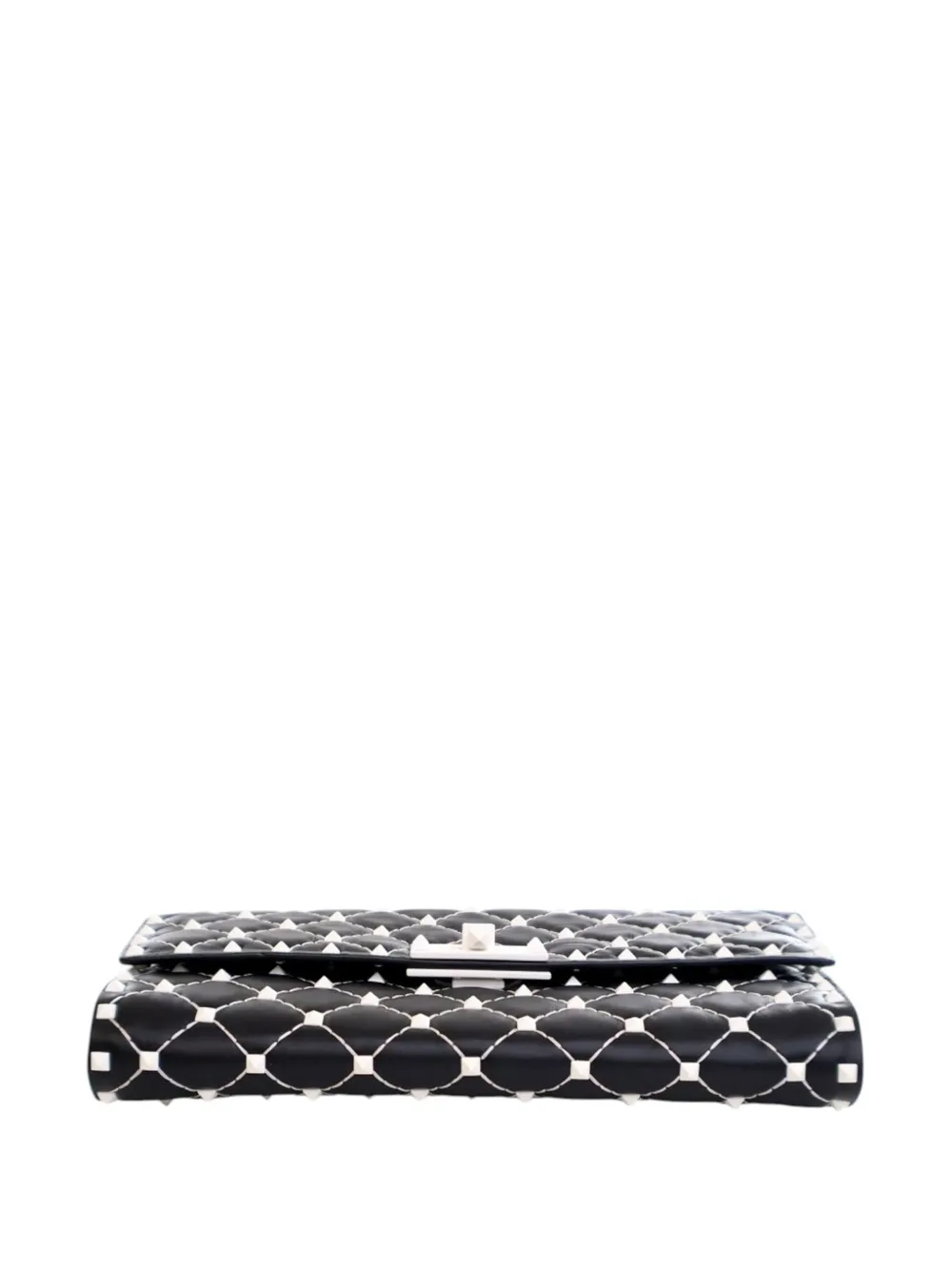 Pre-owned Valentino Garavani 2000-2017 Quilted Lambskin Free Rockstud Spike Wallet On Chain Crossbody Bag In Black