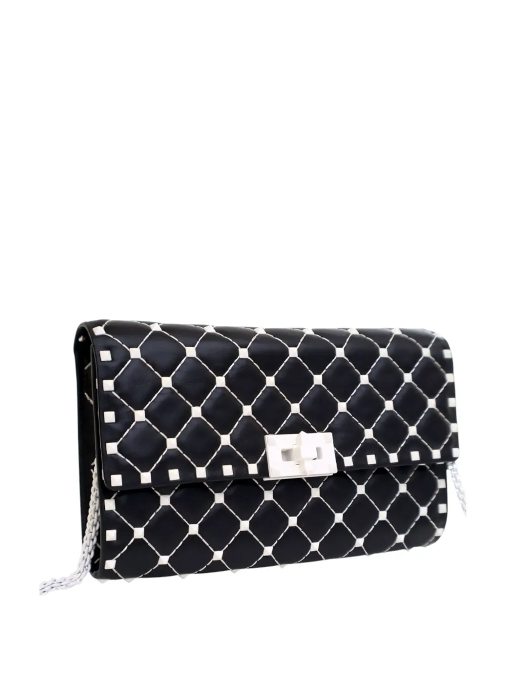 Pre-owned Valentino Garavani 2000-2017 Quilted Lambskin Free Rockstud Spike Wallet On Chain Crossbody Bag In Black