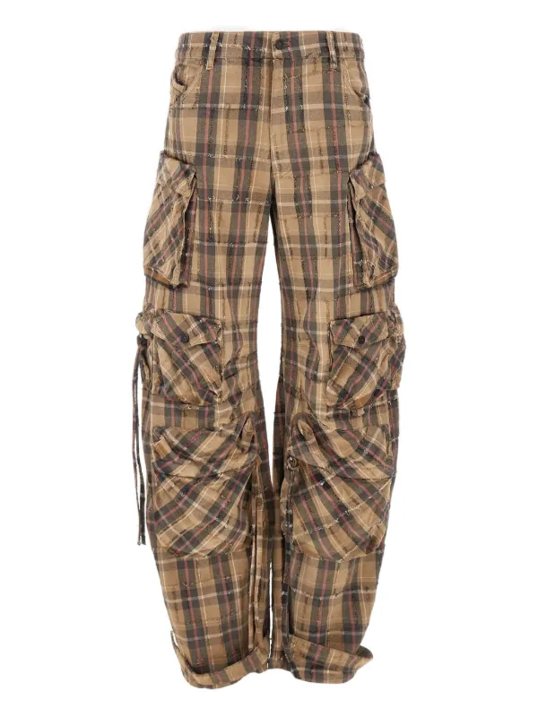 The Attico Checked Multi-pocket Trousers in Brown