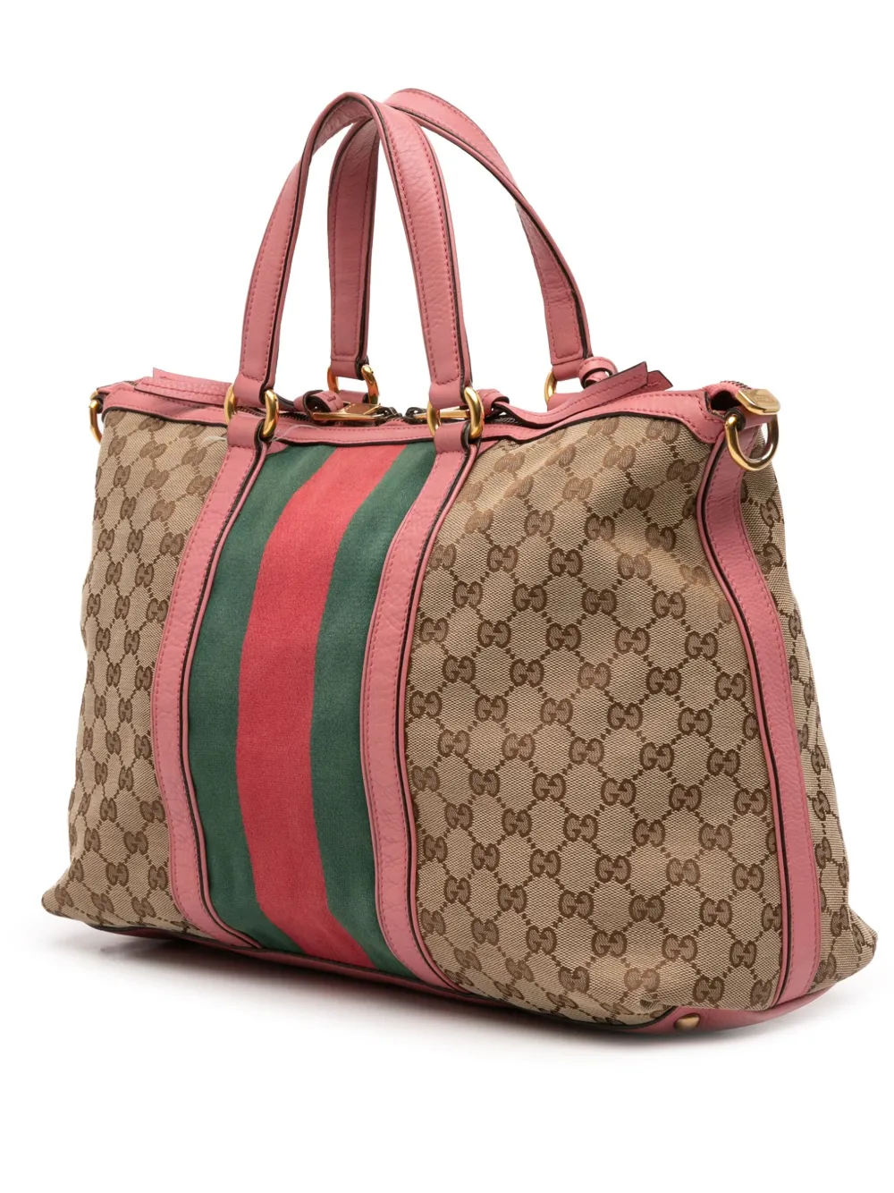 Pre-owned Gucci 2016-2025 Medium Gg Canvas Rania Top Handle Bag Satchel In Brown