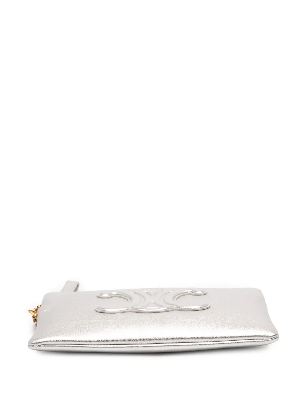 Pre-owned Celine 2020 Small Metallic Leather Cuir Triomphe Pouch In Silver