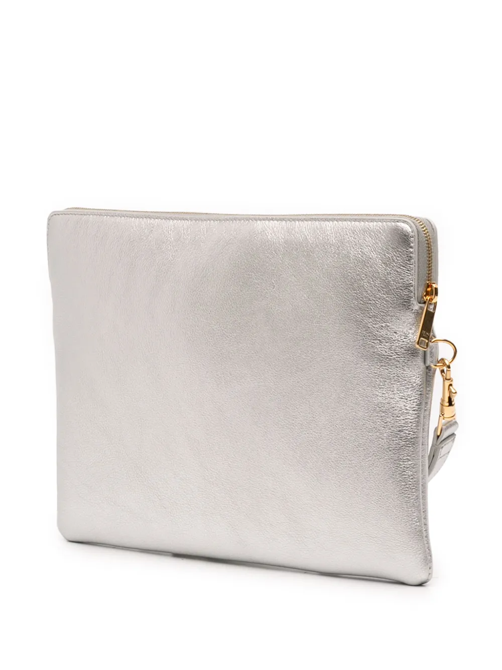Pre-owned Celine 2020 Small Metallic Leather Cuir Triomphe Pouch In Silver