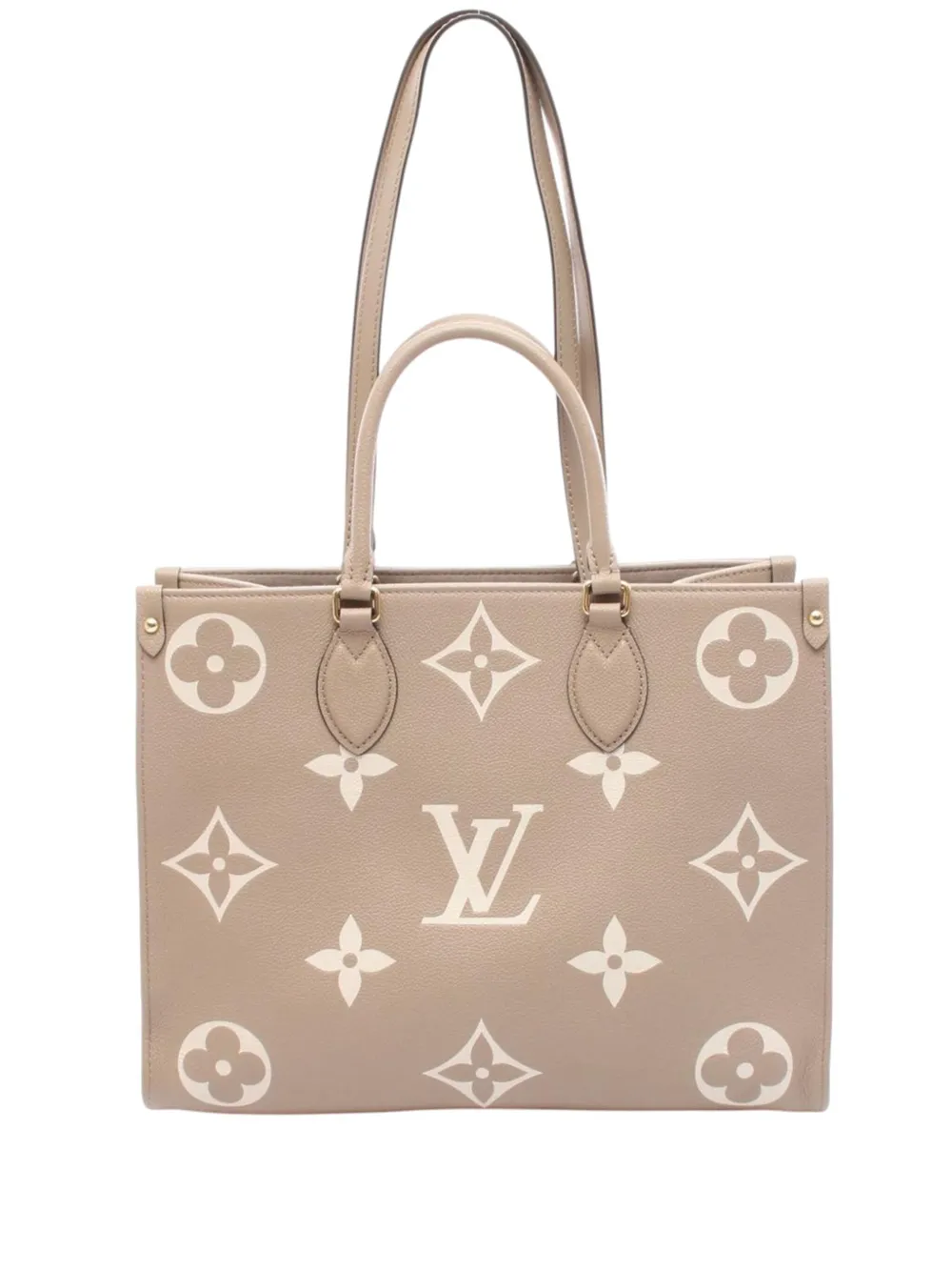 Pre-owned Louis Vuitton 2021-2025 Bicolor Monogram Empreinte Giant Onthego Mm Satchel In Brown