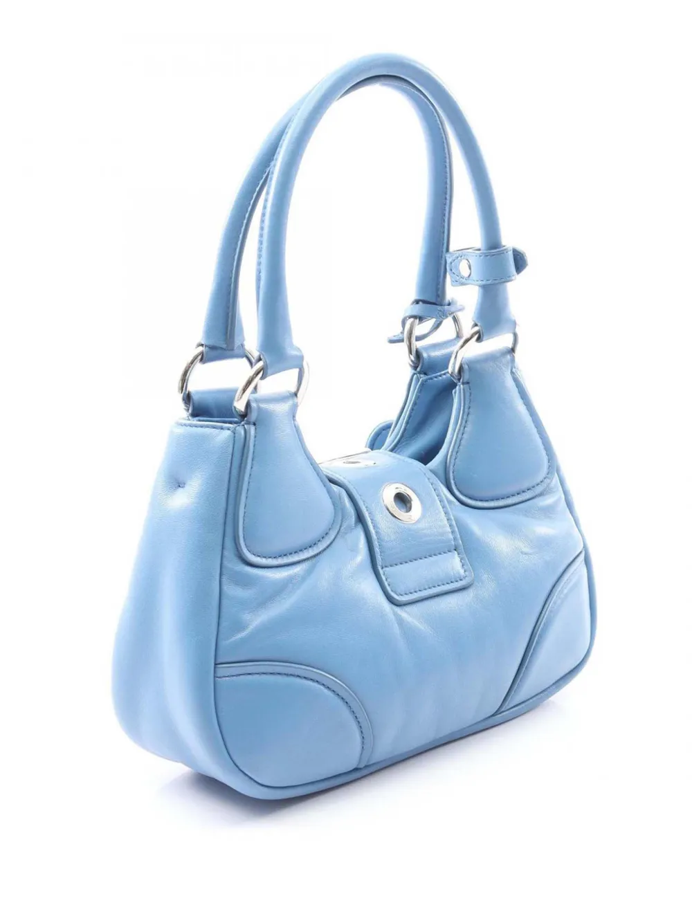 Pre-owned Prada 2013-2025 Nappa Soft Padded Re Edition 2002 Moon Satchel In Blue