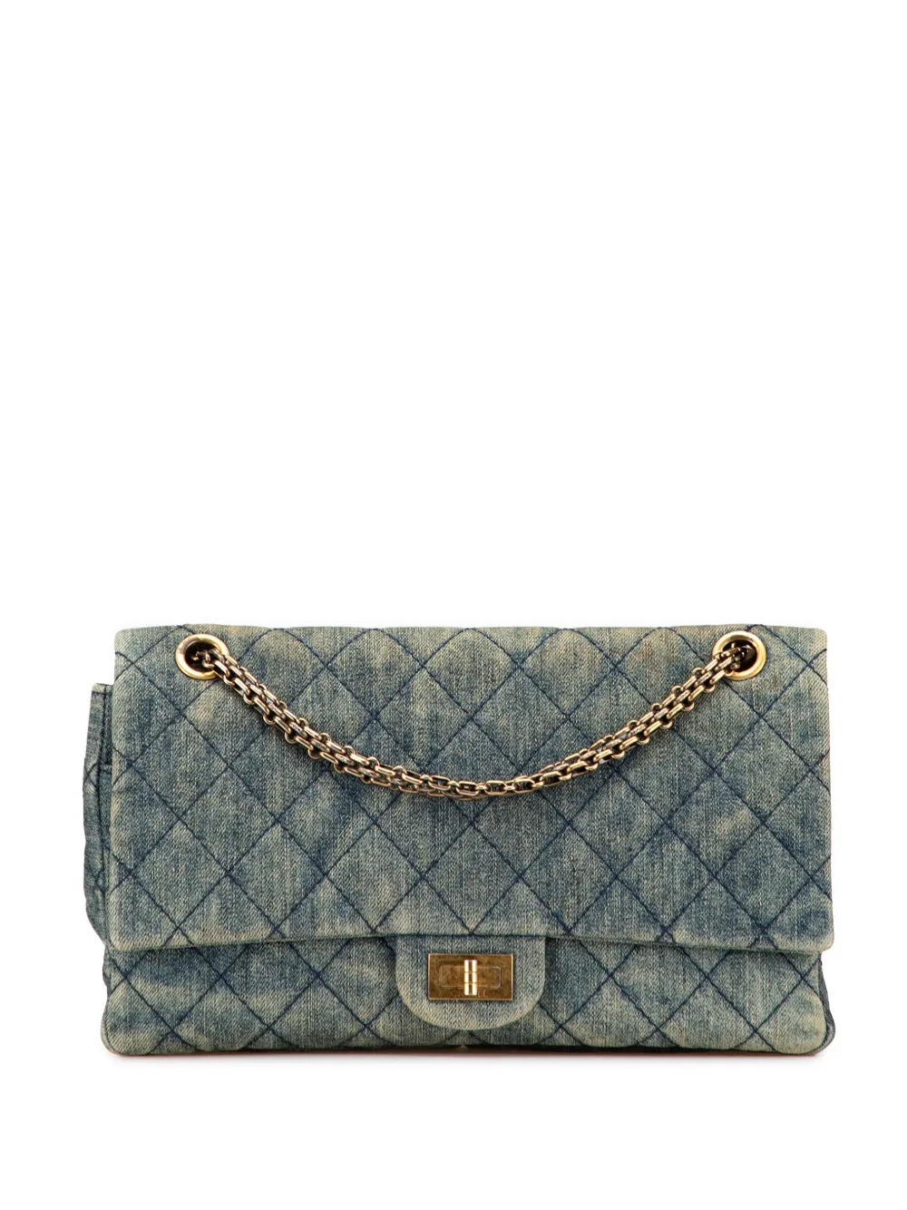 Pre-owned Chanel 2012 Reissue 2.55 Quilted Denim Double Flap 226 Shoulder Bag In Blue