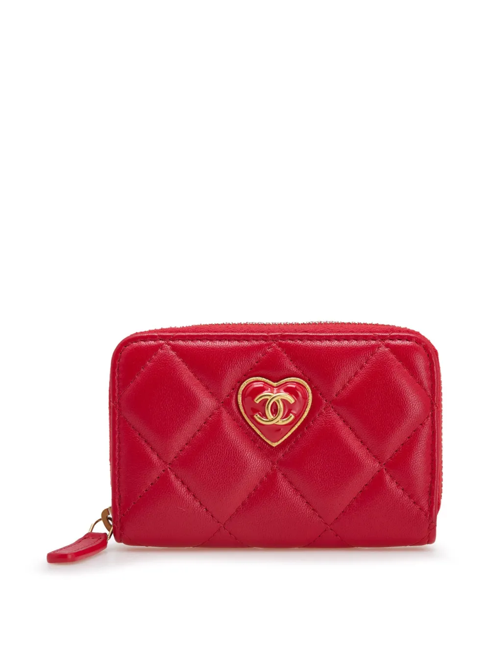 CHANEL Pre-Owned 2021-2025 マトラッセ ラムスキン アクリル ココ ラブ コインケース - レッド