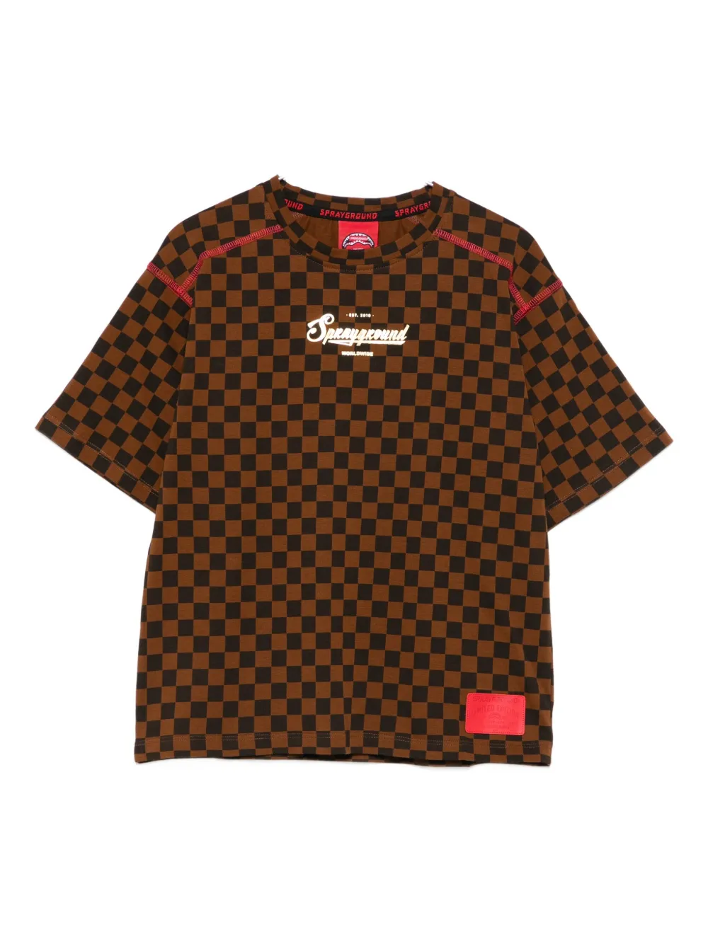 Sprayground Kid Kids' Checkerboard-print T-shirt In Brown