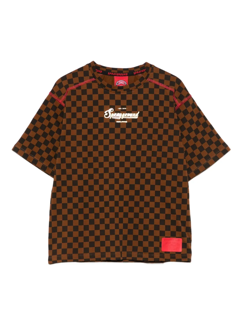 sprayground kid チェッカープリント tシャツ - ブラウン sprayground kid チェッカープリント tシャツ - ブラウン