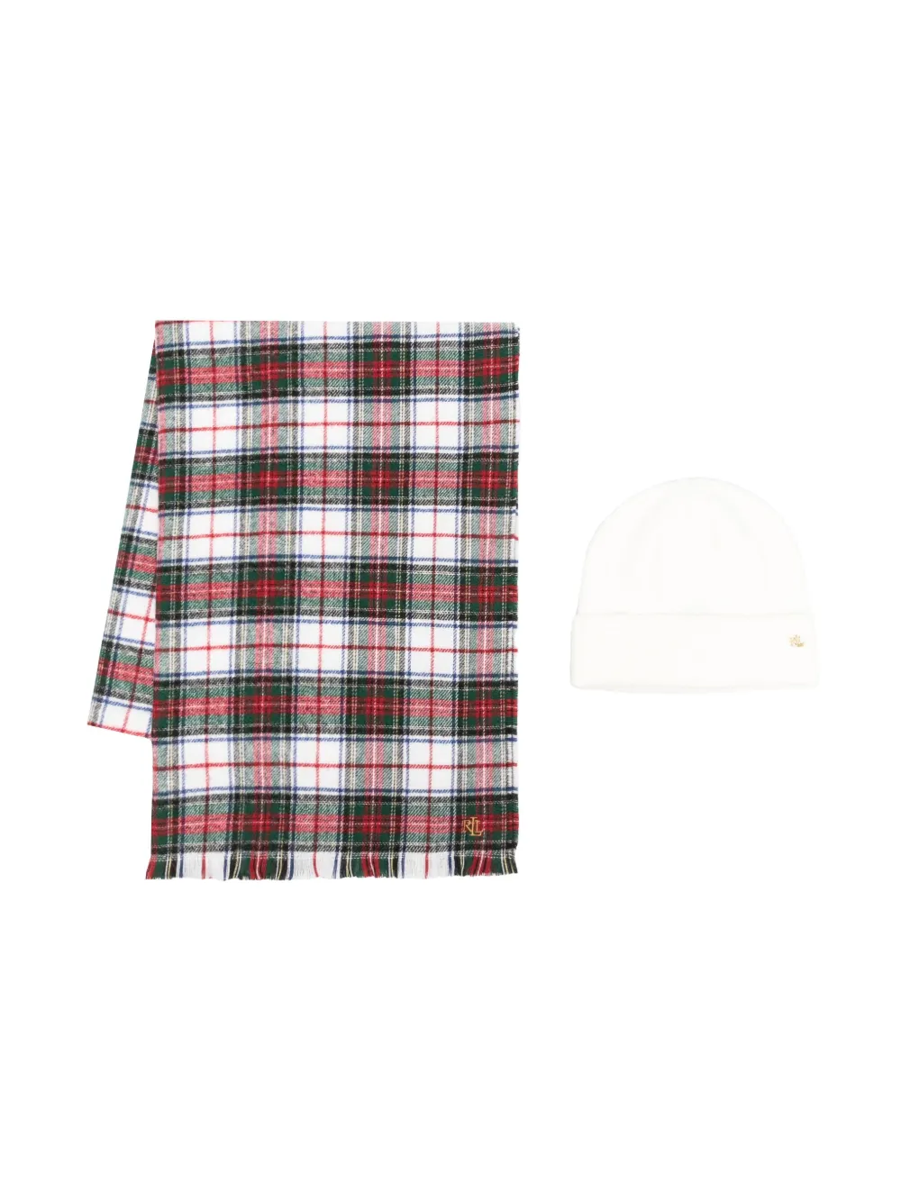 Lauren Ralph Lauren tartan scarf and hat set - Bianco