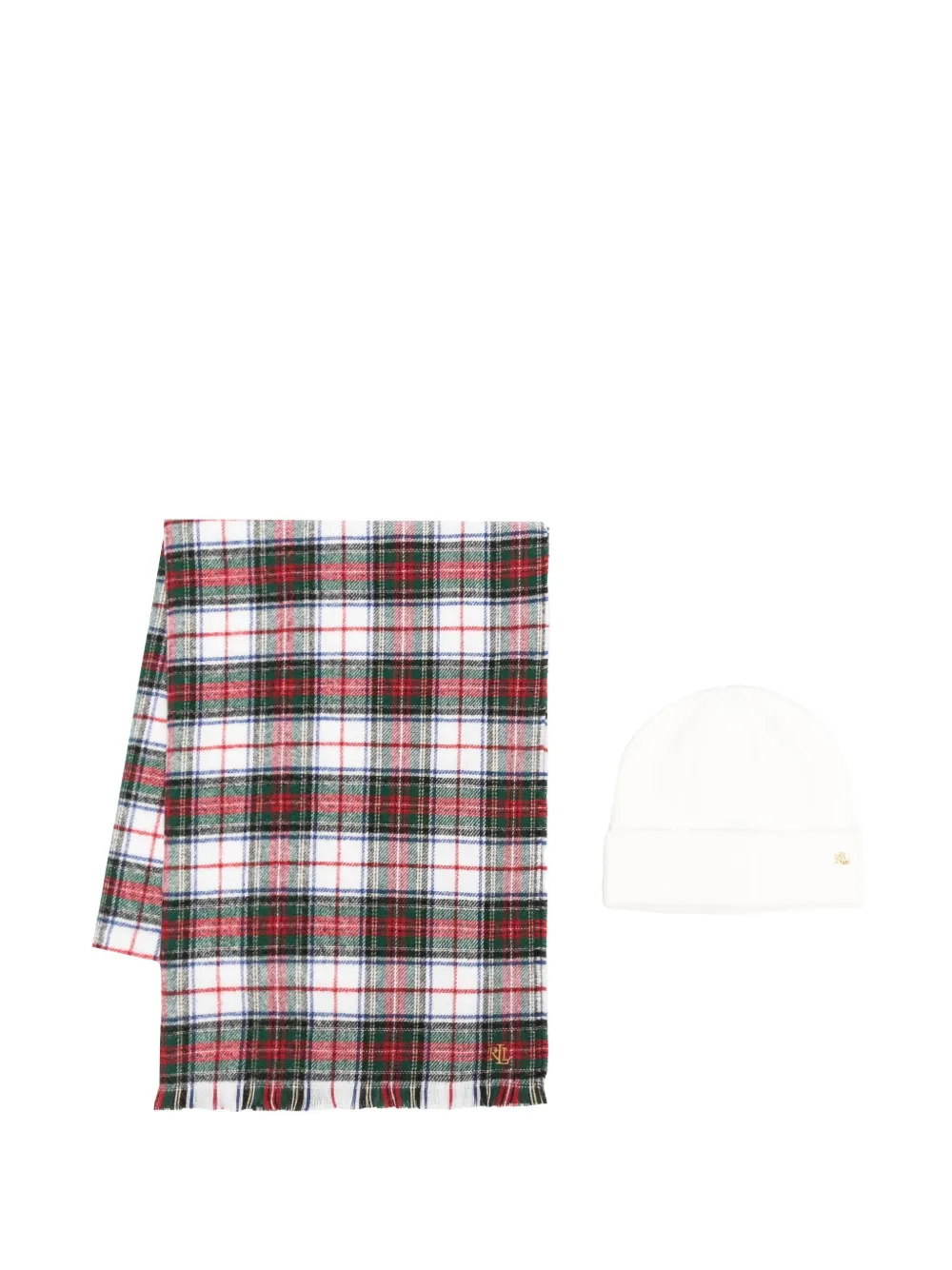 Ralph Lauren Tartan Scarf And Hat Set In Neutral