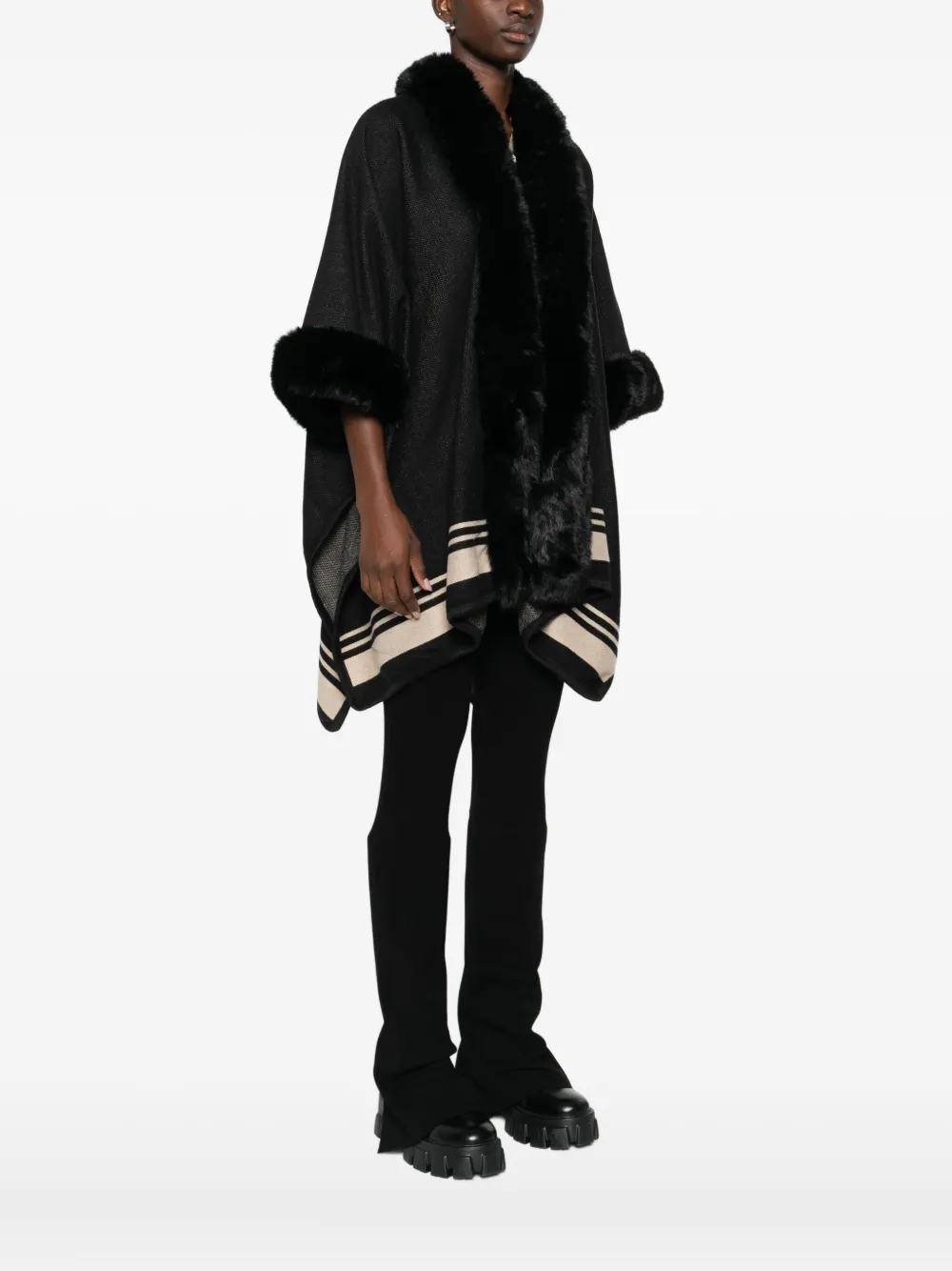 Blugirl Fur-trim Striped Coat In Black