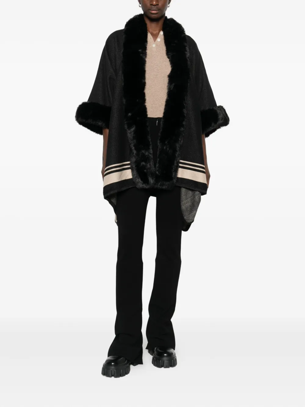 Blugirl Fur-trim Striped Coat In Black