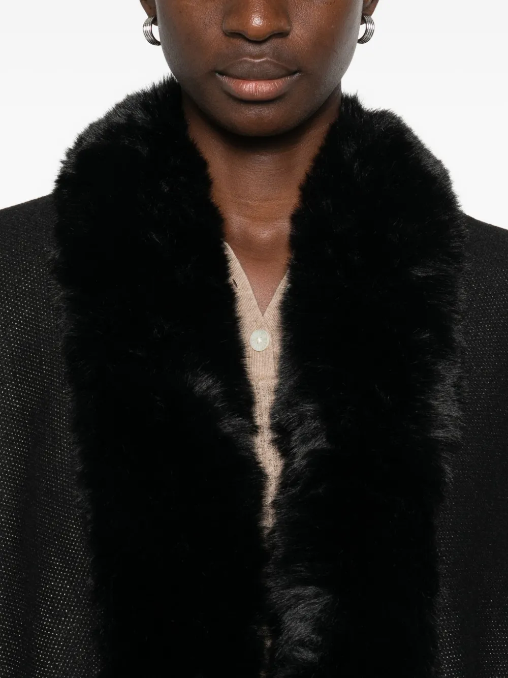 Blugirl Fur-trim Striped Coat In Black