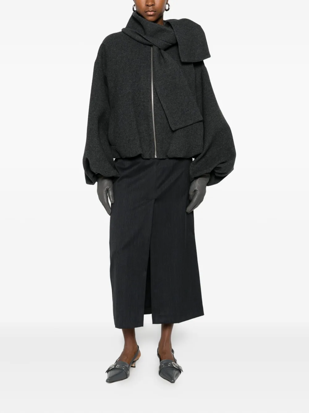 Su Wide-sleeve Zip-up Jacket In Gray