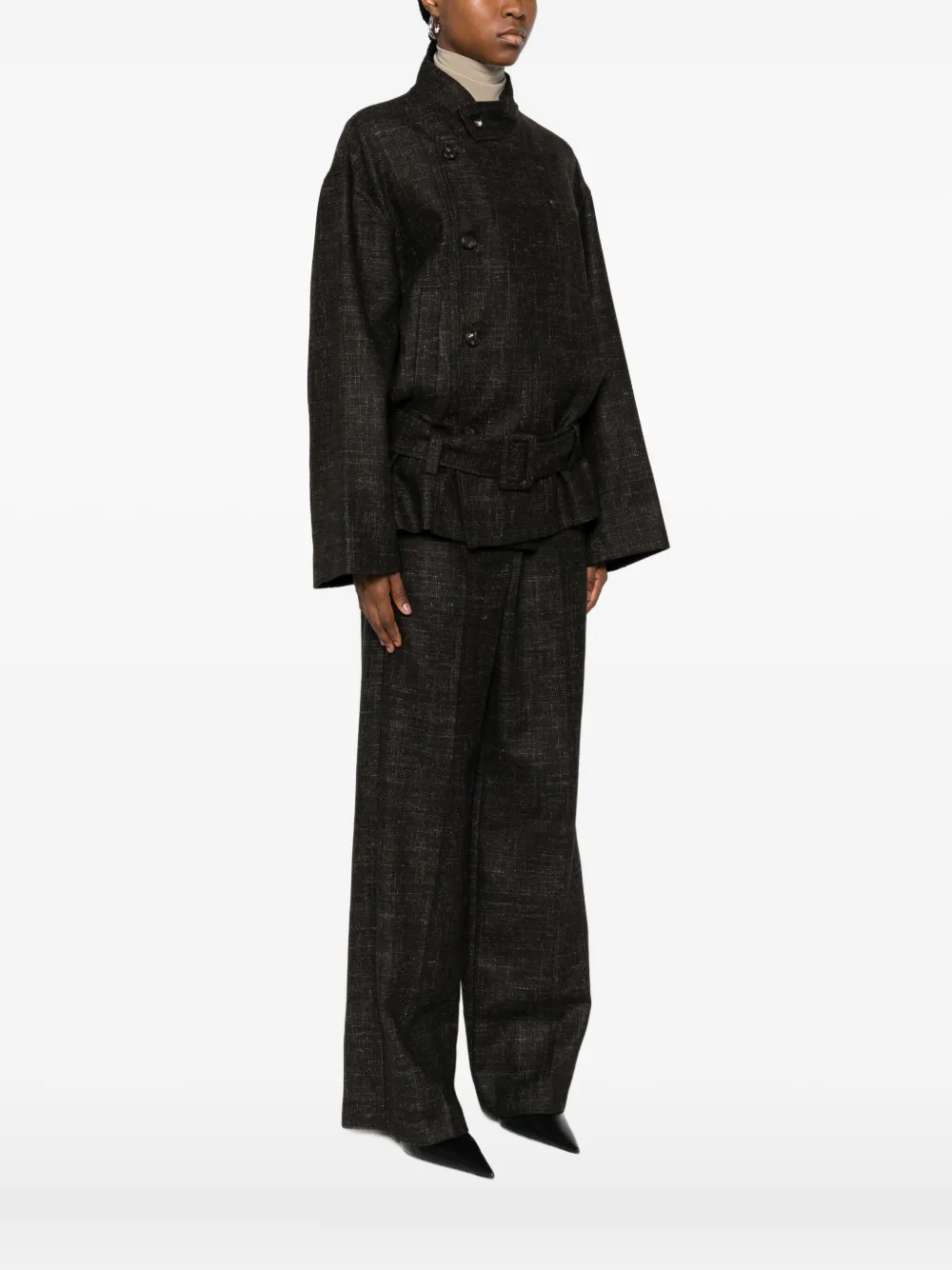 Su Buttoned Belted Jacket In Brown