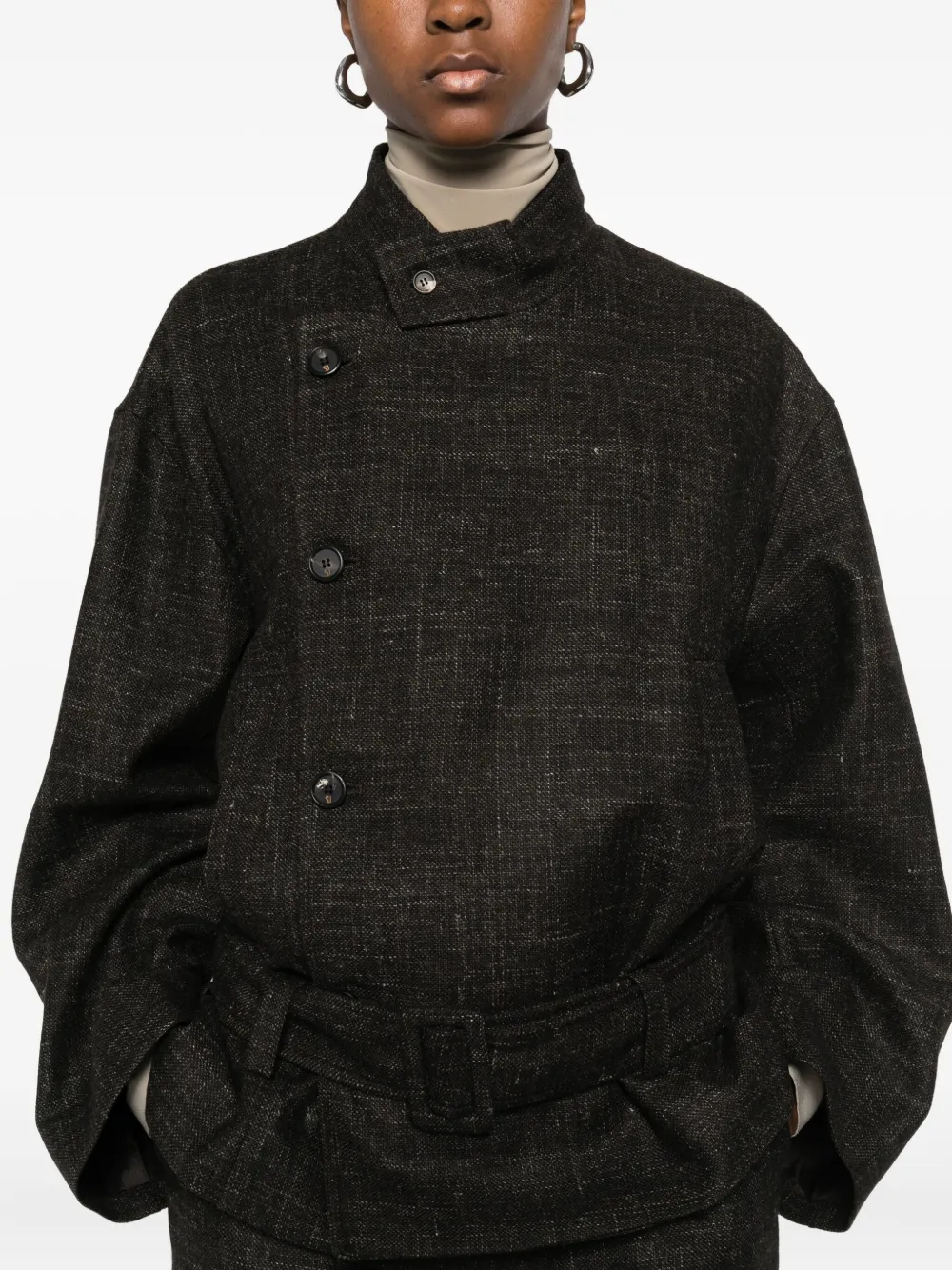 Su Buttoned Belted Jacket In Brown