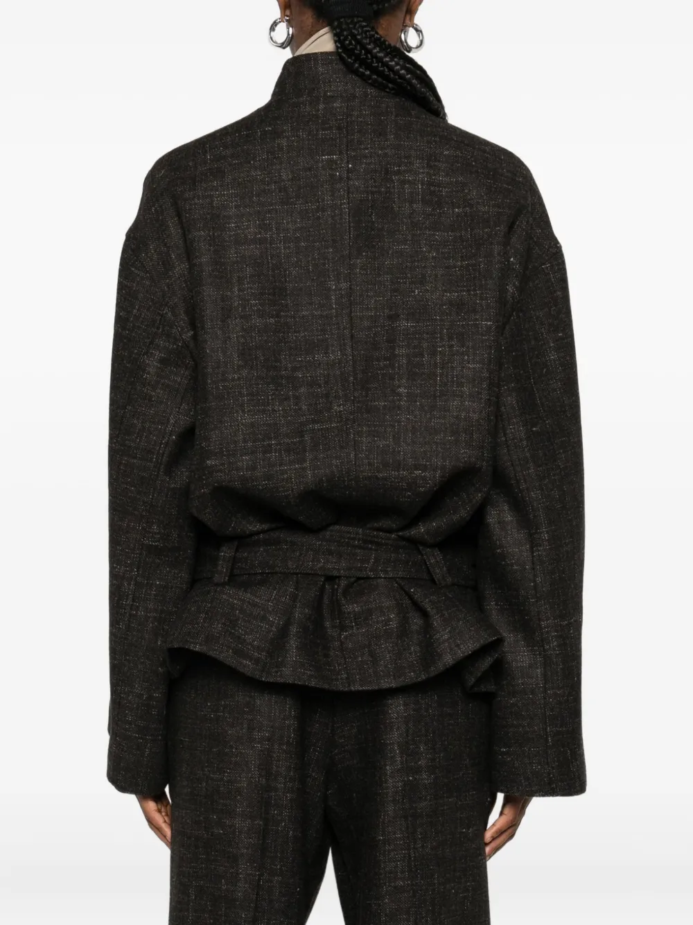 Su Buttoned Belted Jacket In Brown