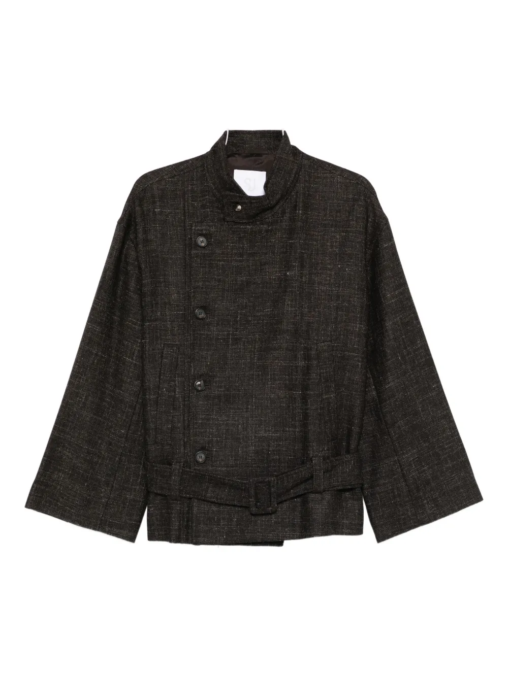 Su Buttoned Belted Jacket In Brown
