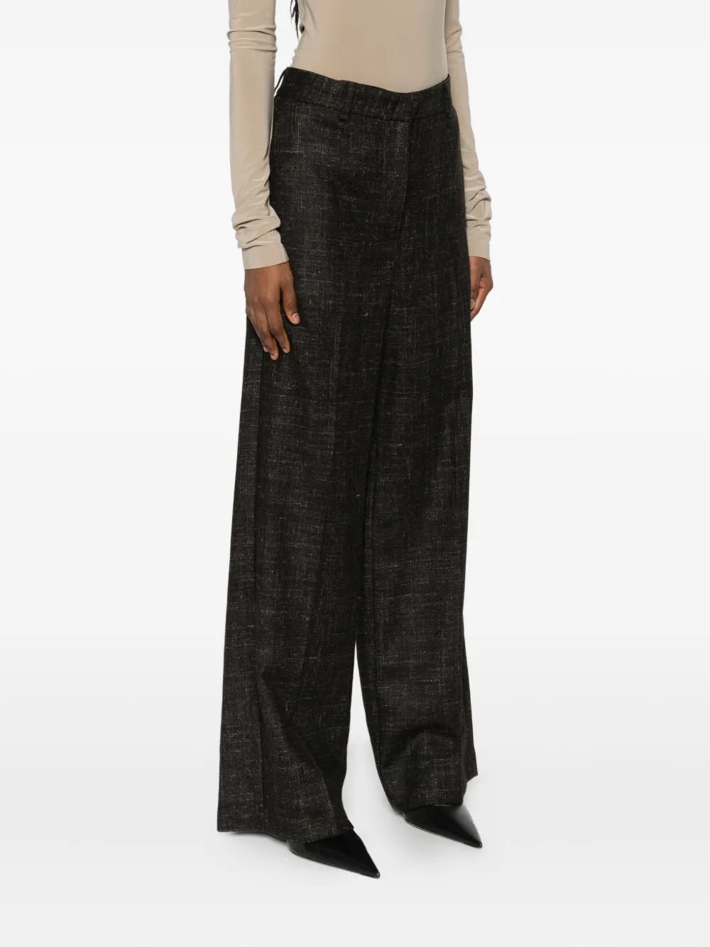 Su Textured Pleated Pants In Brown