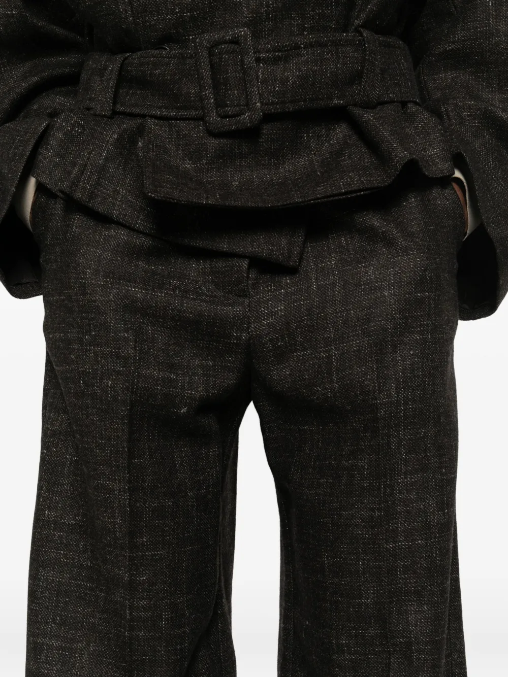 Su Textured Pleated Pants In Brown