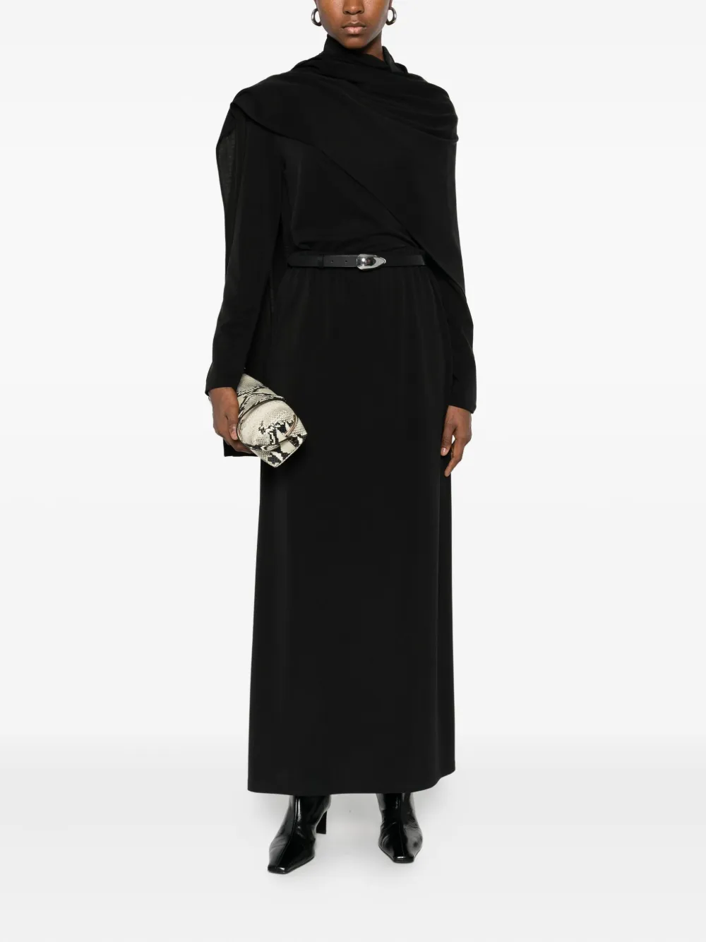 Su High-neck Draped Sweater In Black