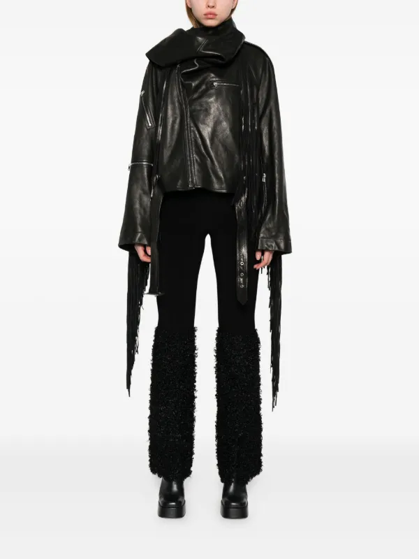 Rick Owens Fringed Leather Jacket | Black | FARFETCH