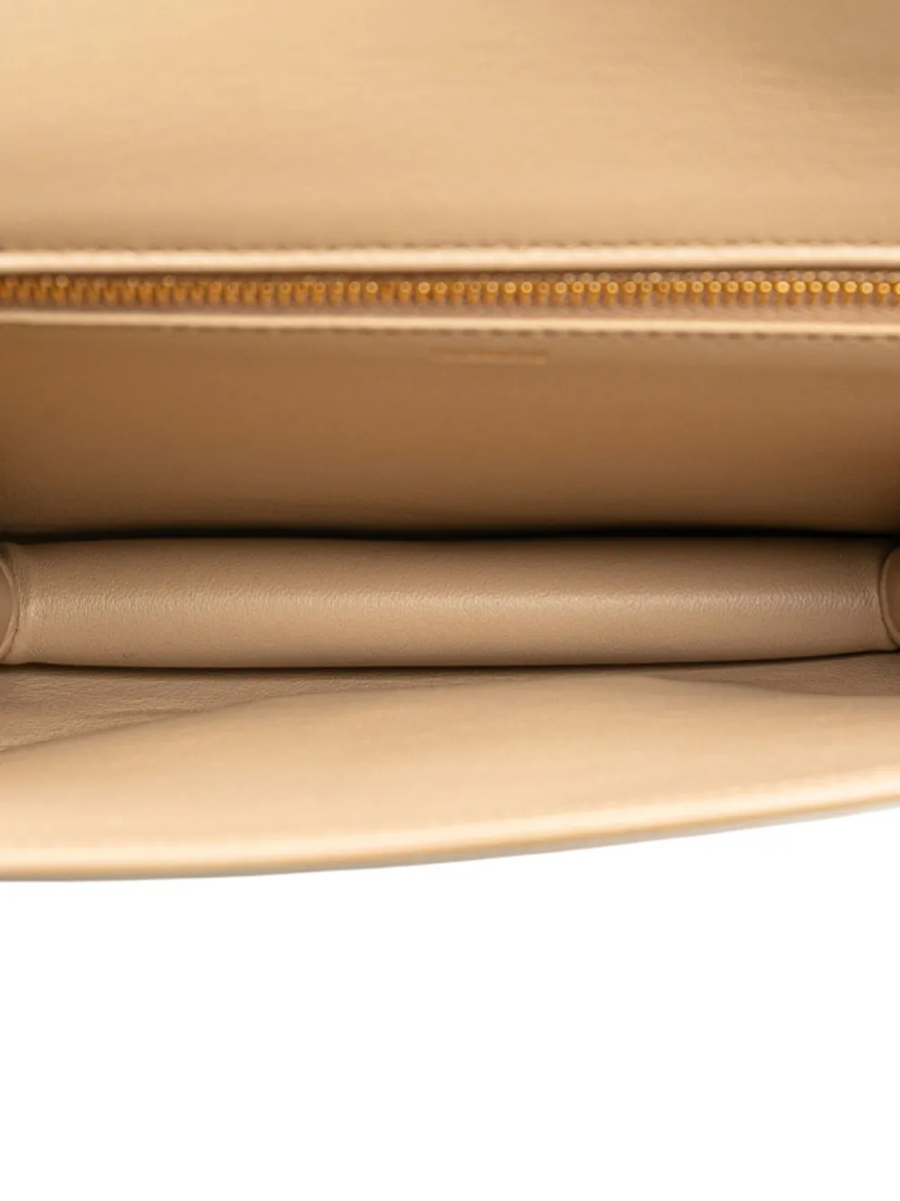 Pre-owned Celine 2022 Teen Shiny Calfskin Triomphe Besace Clea Chain Crossbody Bag In Brown