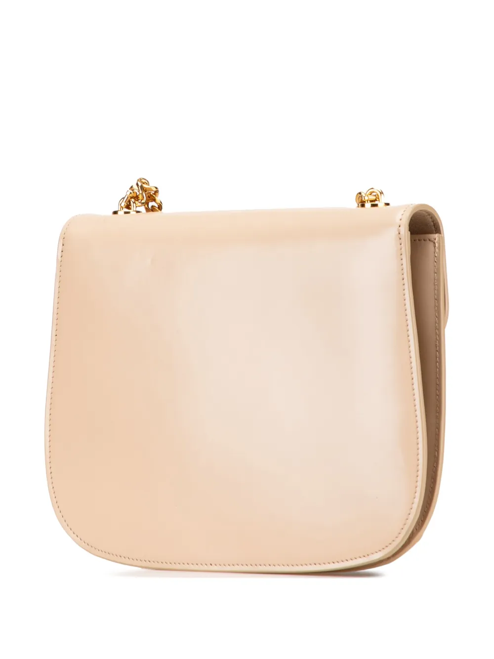 Pre-owned Celine 2022 Teen Shiny Calfskin Triomphe Besace Clea Chain Crossbody Bag In Brown