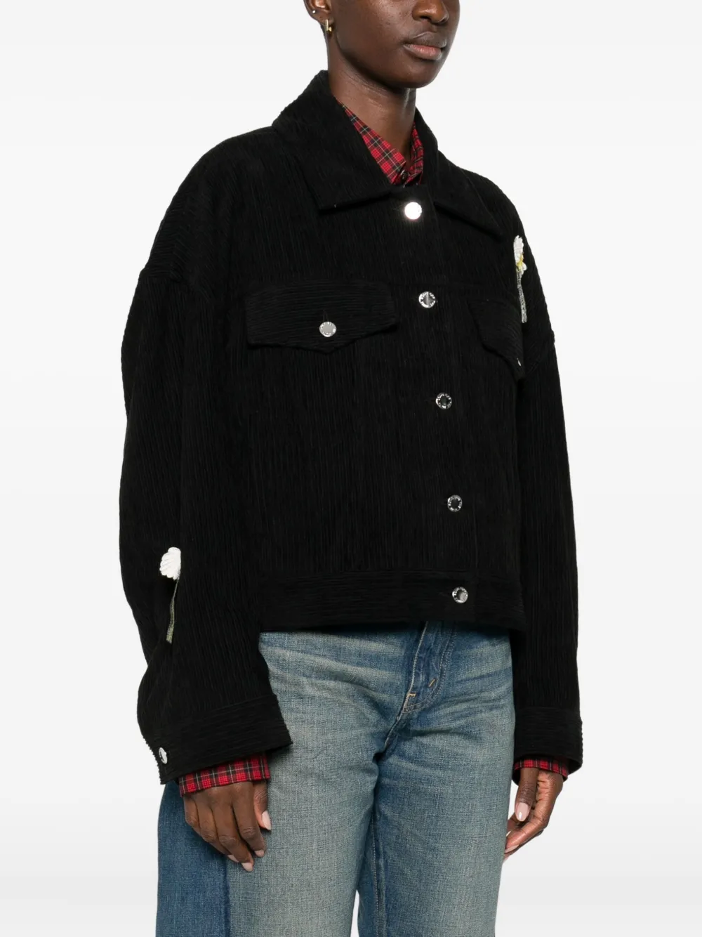 Song For The Mute Floral-appliqué Jacket In Black