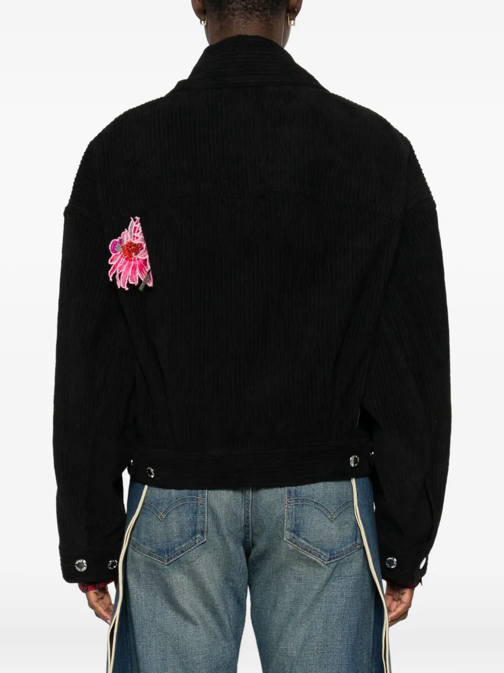 Song For The Mute Floral-appliqué Jacket In Black