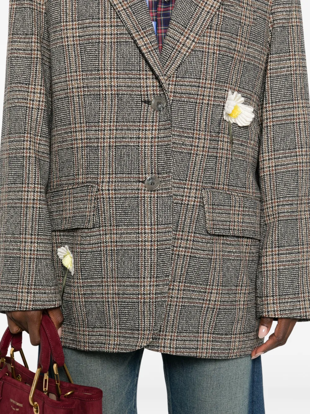 Song For The Mute Geruite blazer met bloemenapplicatie Grijs