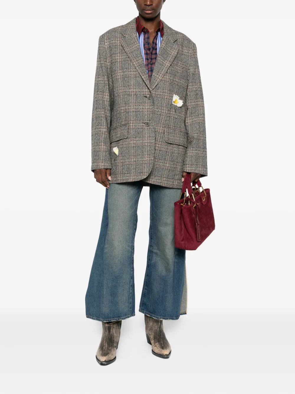Song For The Mute Geruite blazer met bloemenapplicatie Grijs