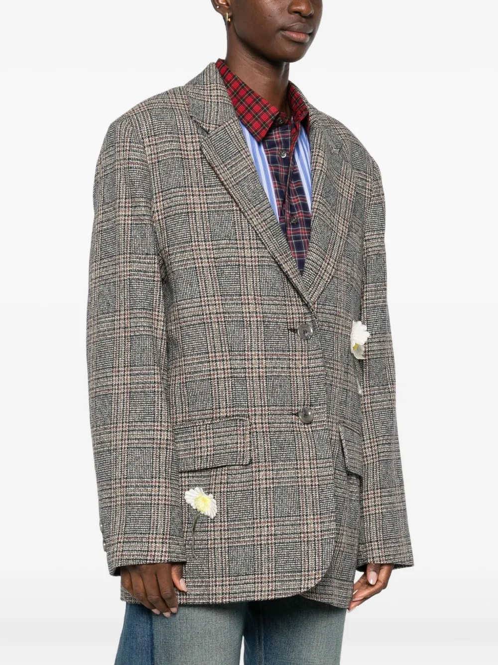 Song For The Mute Geruite blazer met bloemenapplicatie Grijs