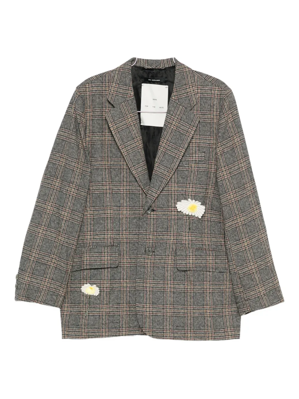 Song For The Mute floral-appliqué plaid blazer - Grigio