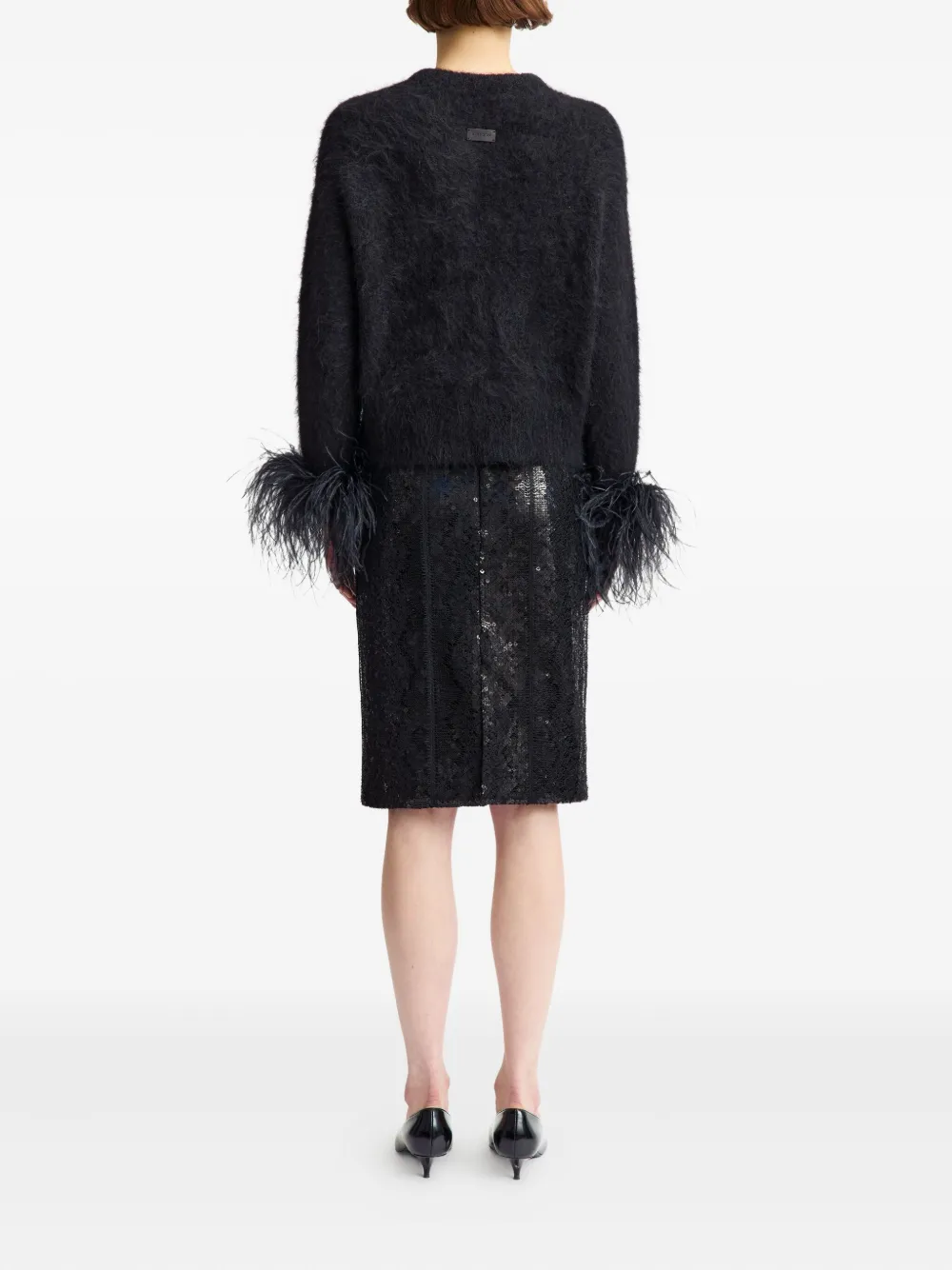 16arlington Feather-trim Alena Cardigan In Black