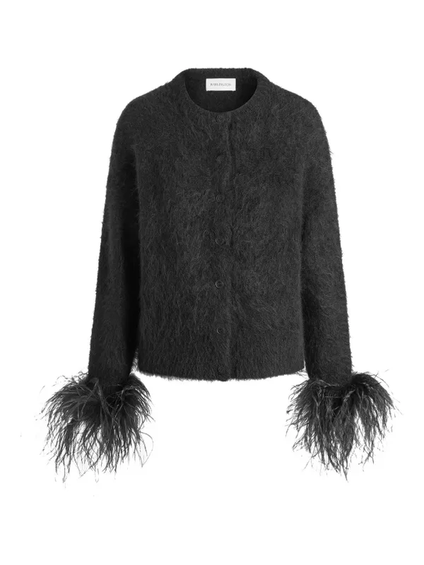 16Arlington Feather-trim Alena Cardigan in Black