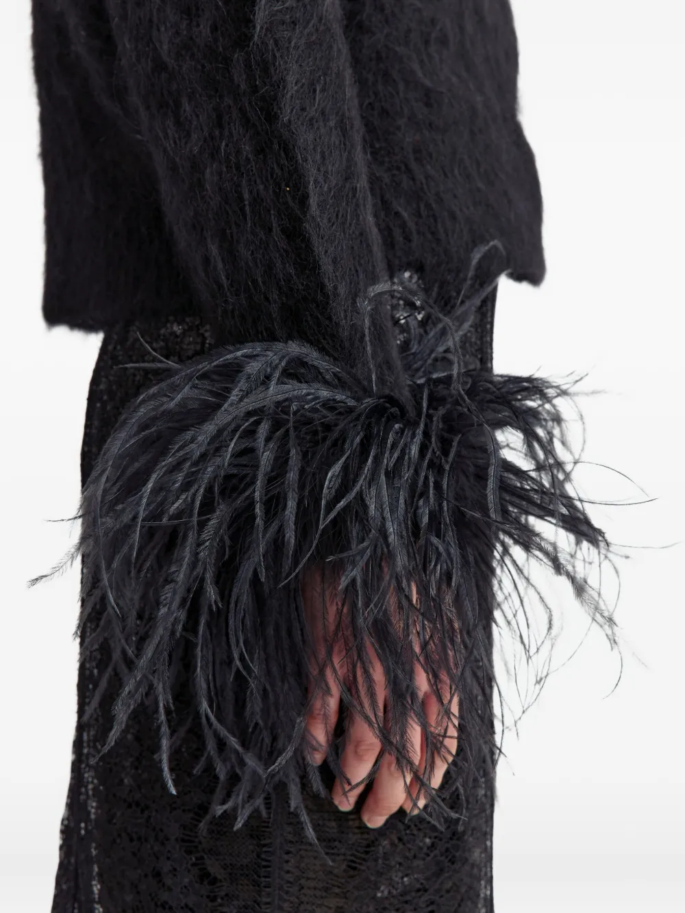 16arlington Feather-trim Alena Cardigan In Black