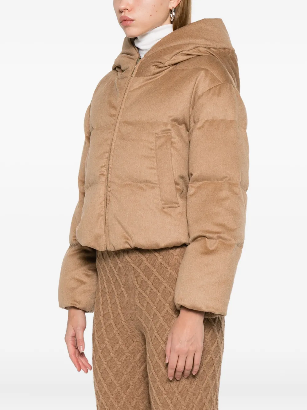 Max Mara Hooded Puffer Jacket In Brown