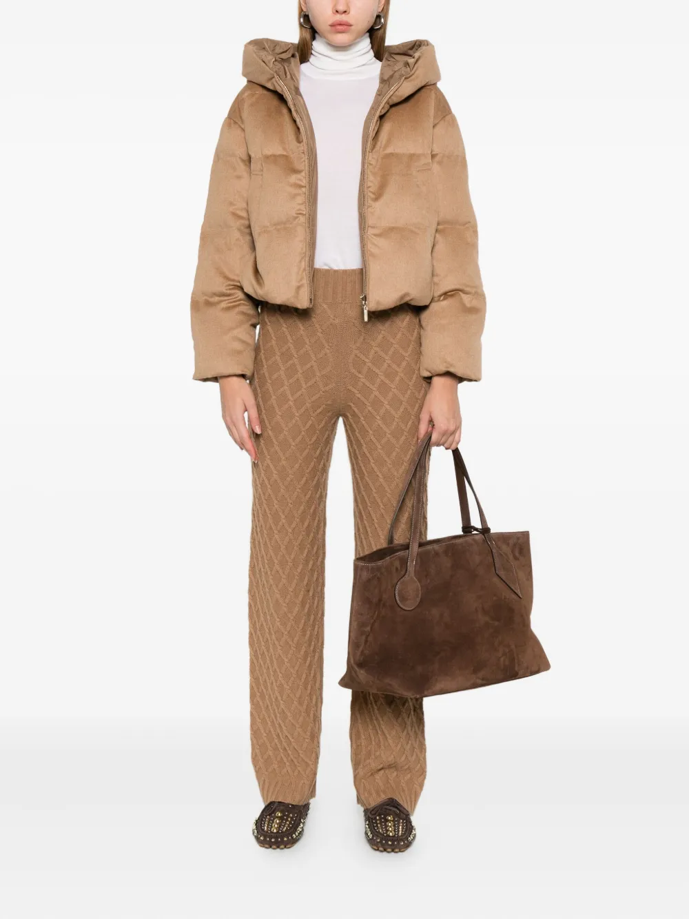 Max Mara Hooded Puffer Jacket In Brown