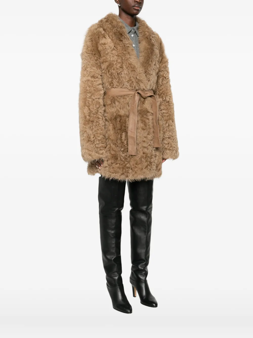 Numerootto Jack van imitatiebont met ceintuur Bruin