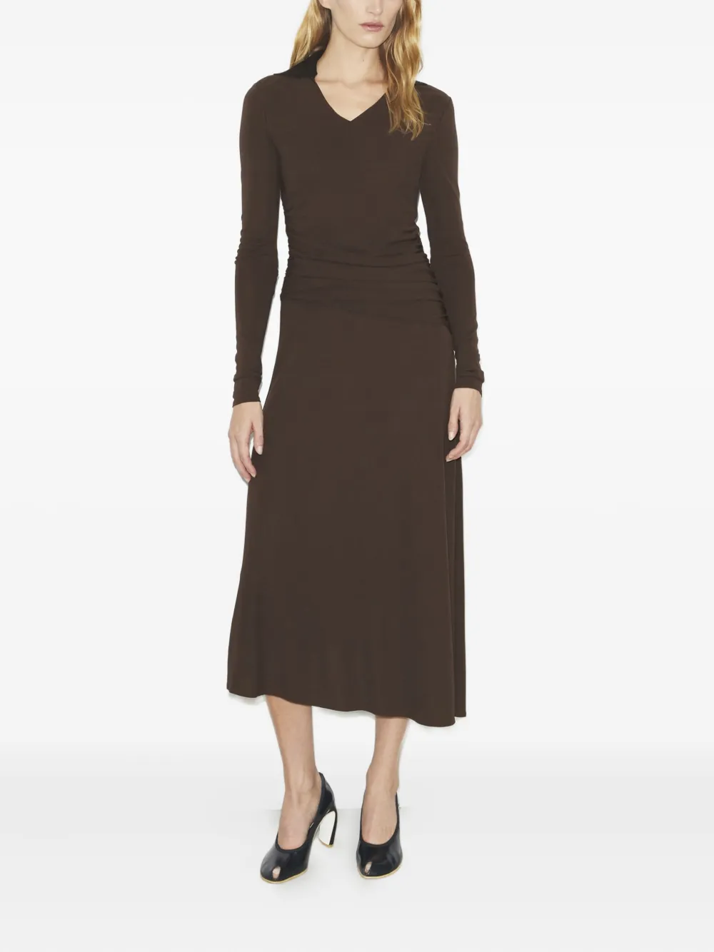 Tory Burch ruched asymmetric midi dress - Bruin
