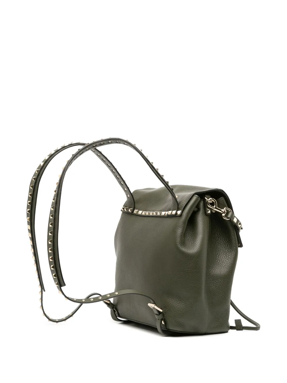 Pre-owned Valentino Garavani 2018-2025 Grained Calfskin Rockstud Flap Backpack In Green