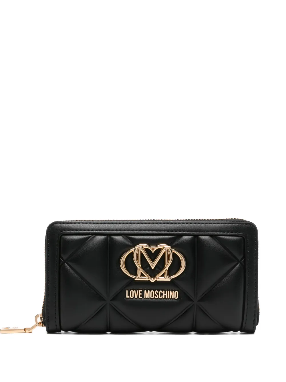 Love Moschino Gestepptes Portemonnaie Mit Logo-schild In Black