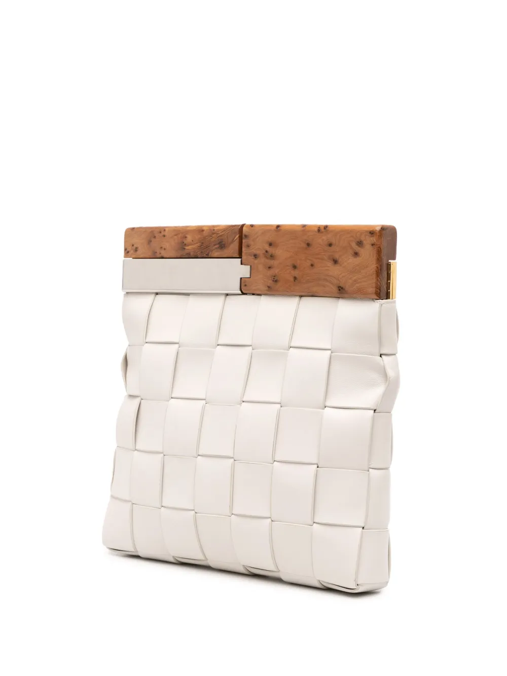 Pre-owned Bottega Veneta 2012-2025 Lambskin Maxi Intrecciato The Snap Clutch Bag In White