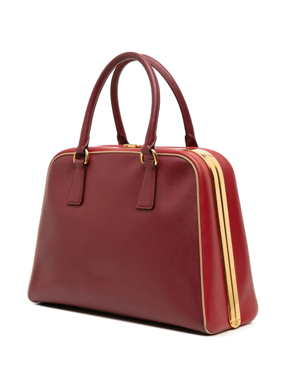 Pre-owned Prada 2000-2025 Saffiano Lux Pyramid Frame Top Handle Bag Handbag In Red