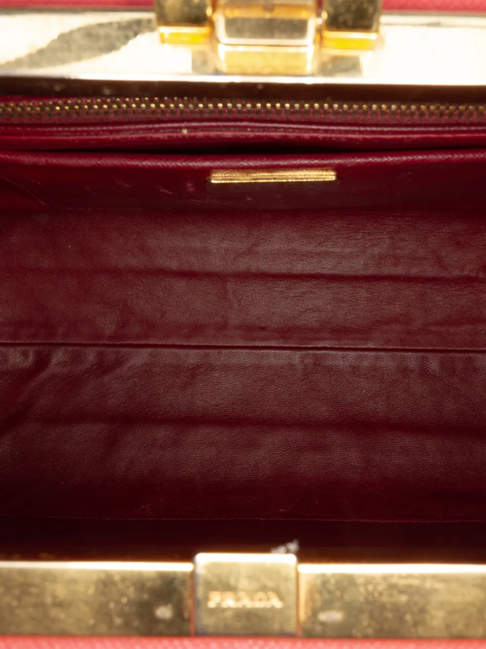 Pre-owned Prada 2000-2025 Saffiano Lux Pyramid Frame Top Handle Bag Handbag In Red
