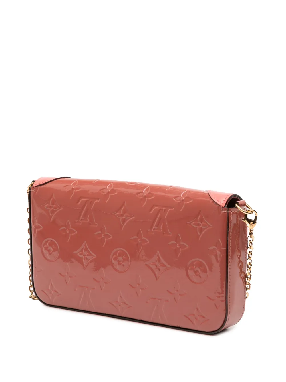 Pre-owned Louis Vuitton 2017 Monogram Vernis Pochette Felicie Valentine Dog Crossbody Bag In Pink