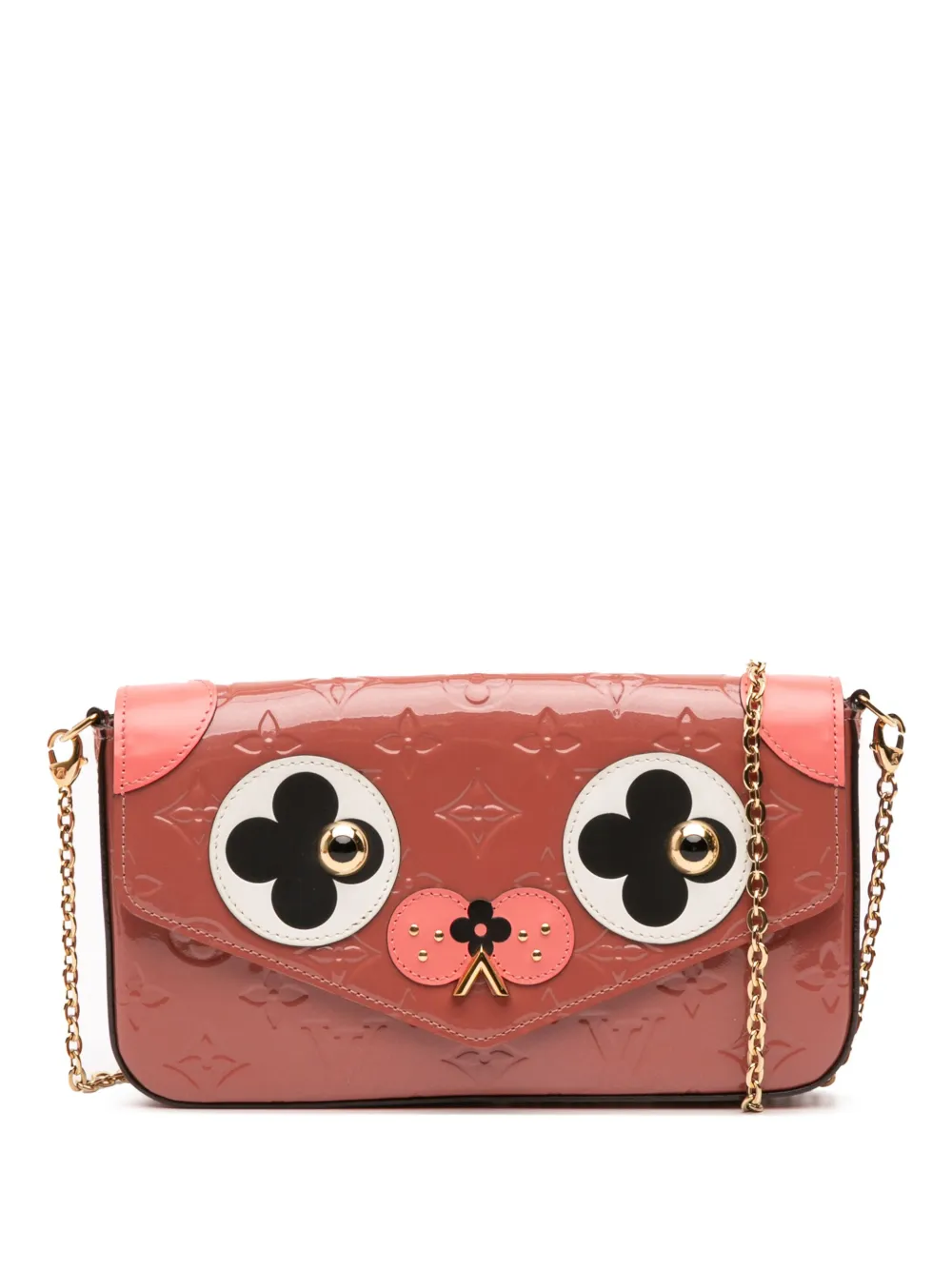 Pre-owned Louis Vuitton 2017 Monogram Vernis Pochette Felicie Valentine Dog Crossbody Bag In Pink