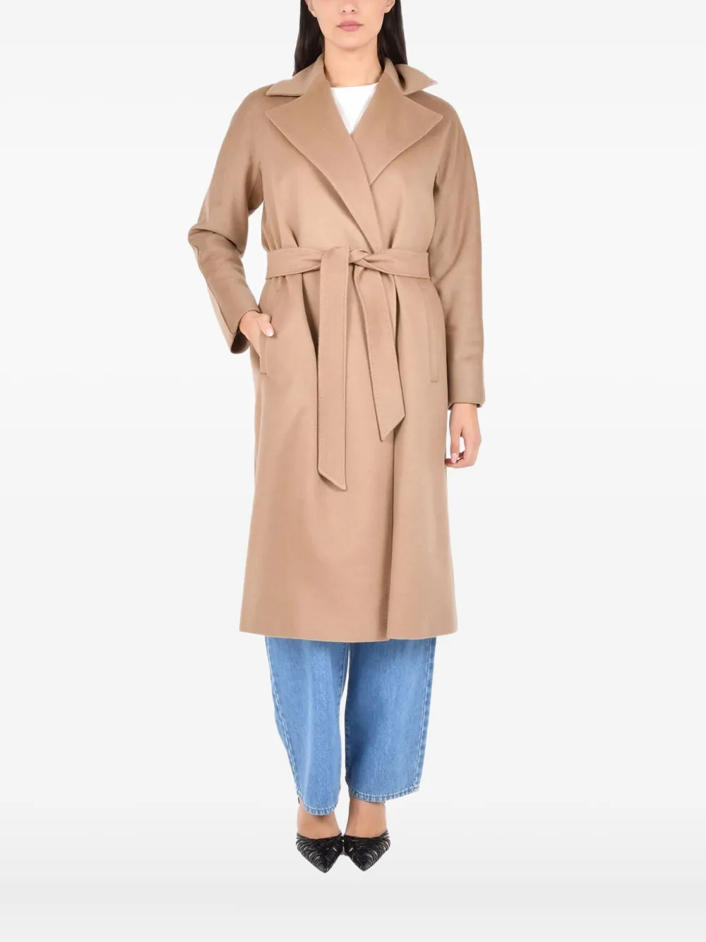 Max Mara Belted Cashmere Coat In Brown