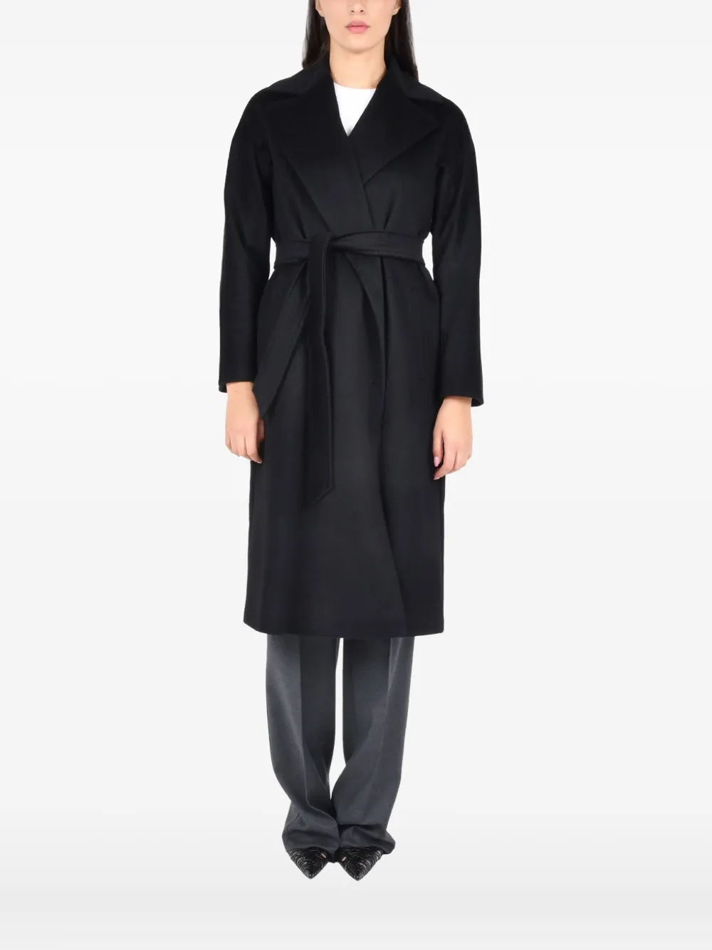 Max Mara Belted Cashmere Coat In Black